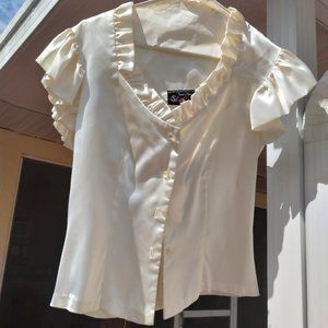 Frilly White Short Sleeved Butto Down Polo